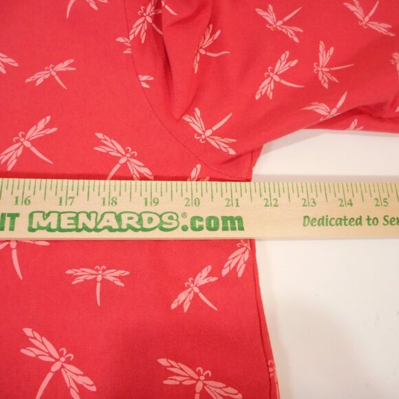 M Mac Vermont Country Store Women's size L Dragonfly Print Top Coral Red - Picture 5 of 10